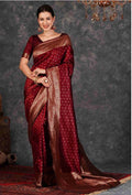Maroon Silk Woven Banarasi Saree