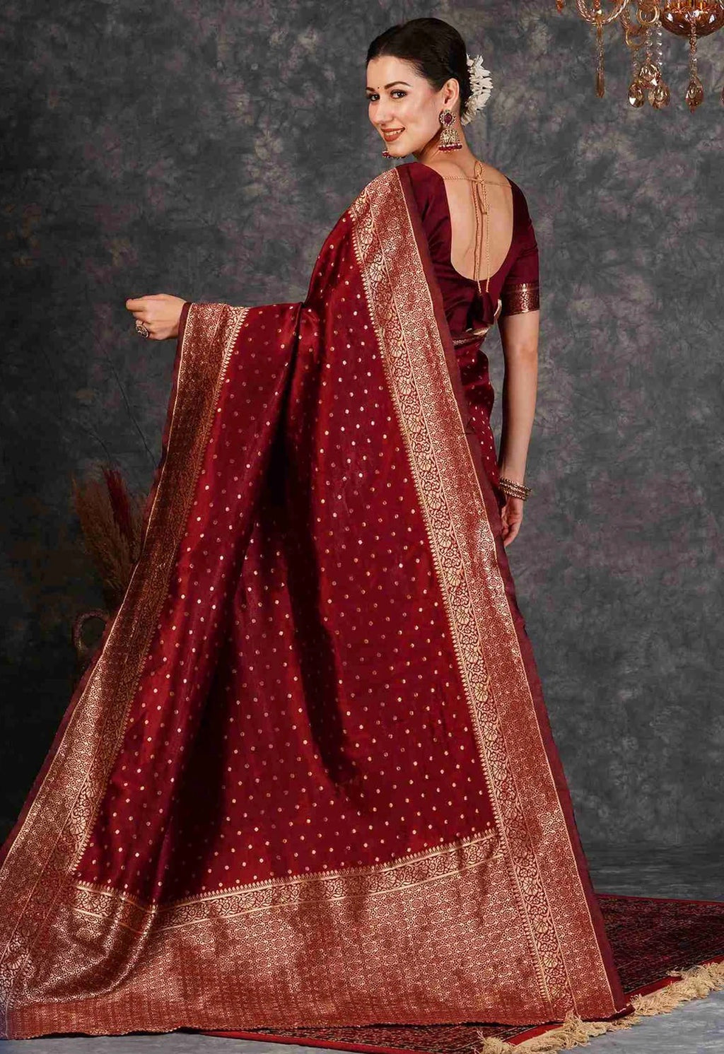 Maroon Silk Woven Banarasi Saree