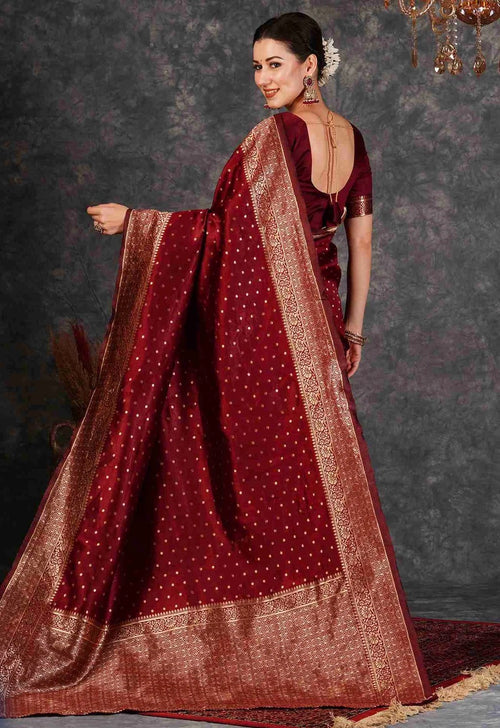 Maroon Silk Woven Banarasi Saree