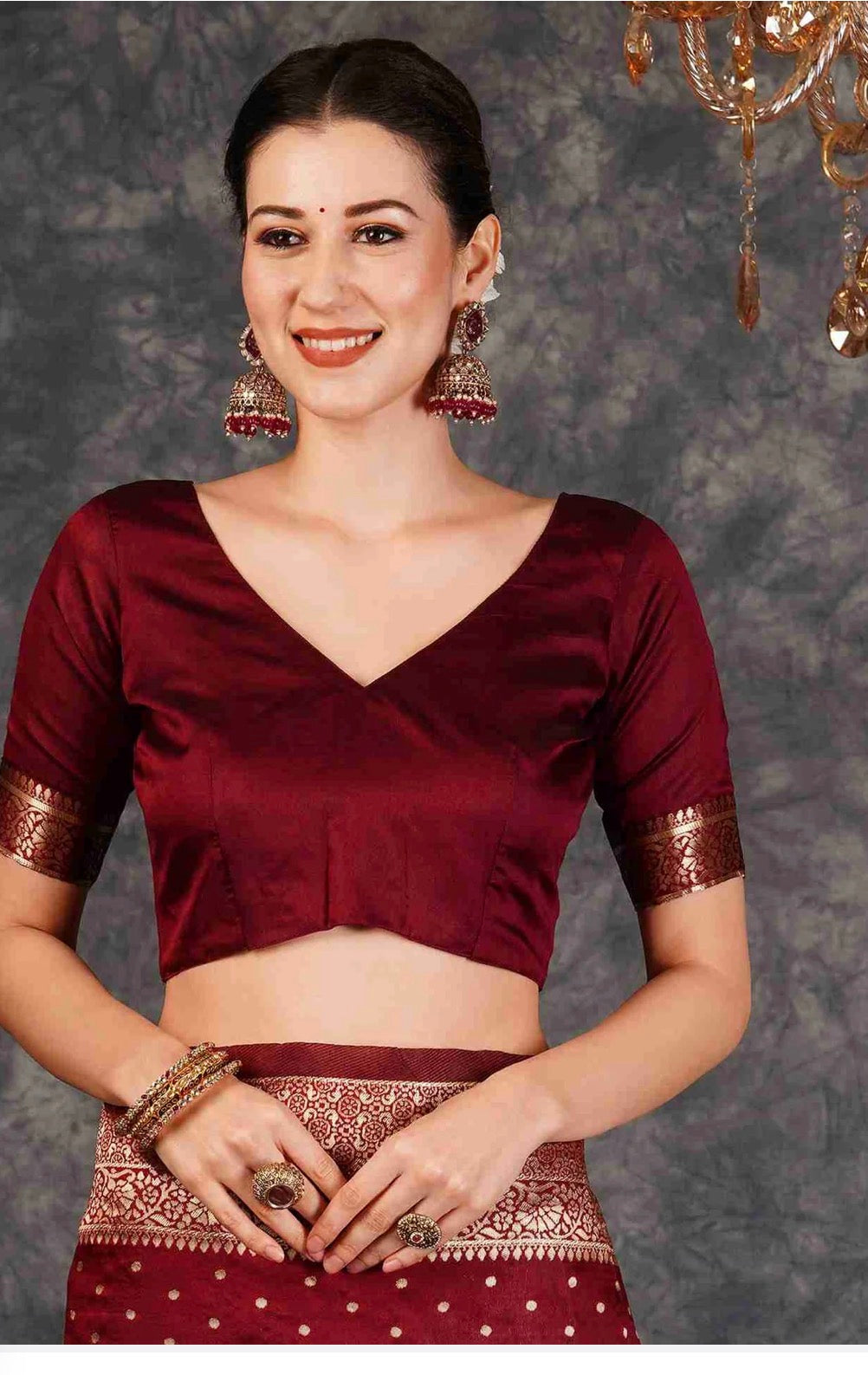 Maroon Silk Woven Banarasi Saree