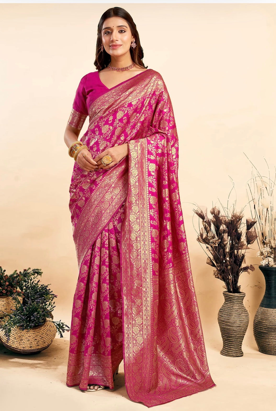 Deepika Singh Rani Pink Silk Woven Banarasi Saree