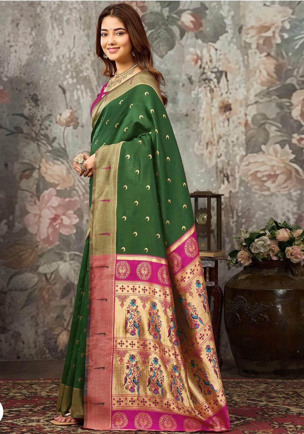 Dark Green Silk Woven Paithani Saree