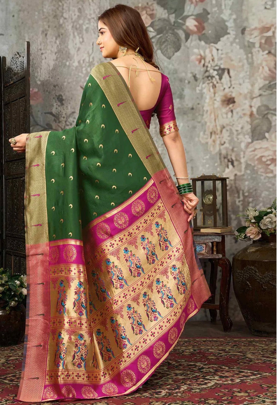 Dark Green Silk Woven Paithani Saree