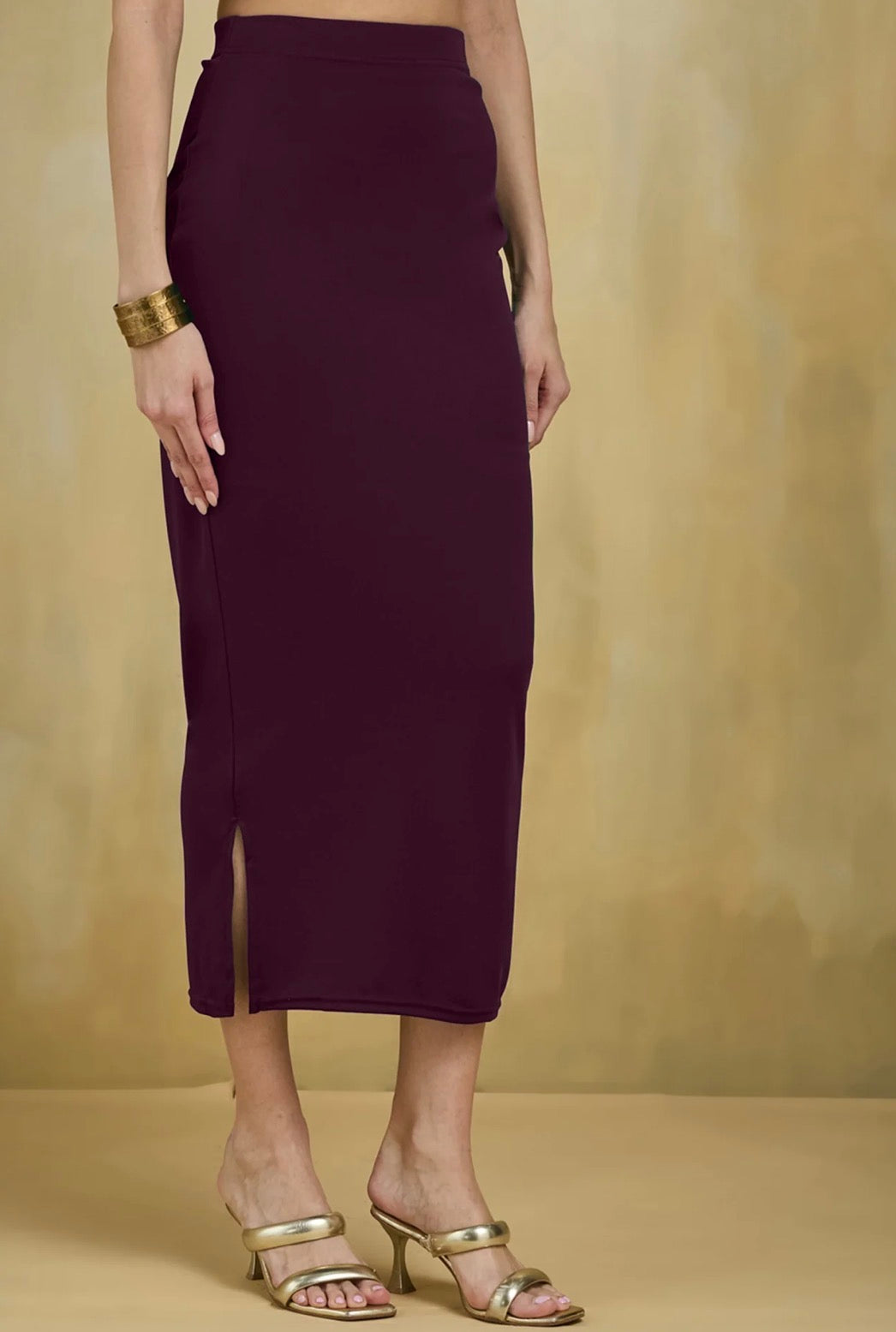 Wine Lycra Plain Elastic Waist Shapewear