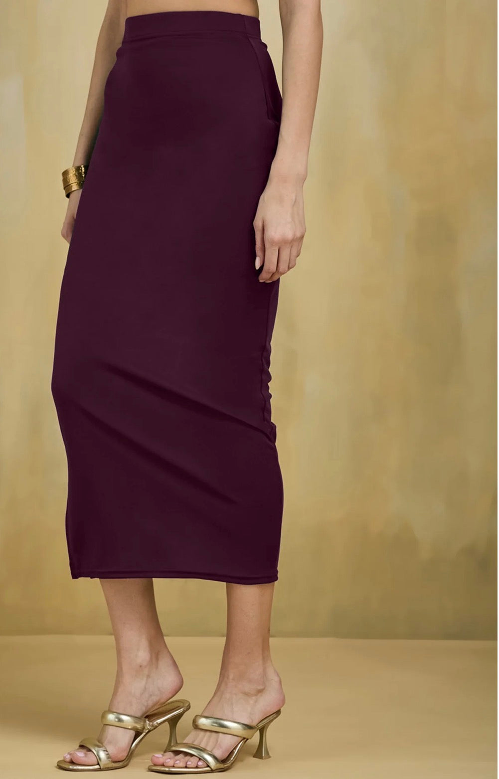 Wine Lycra Plain Elastic Waist Shapewear