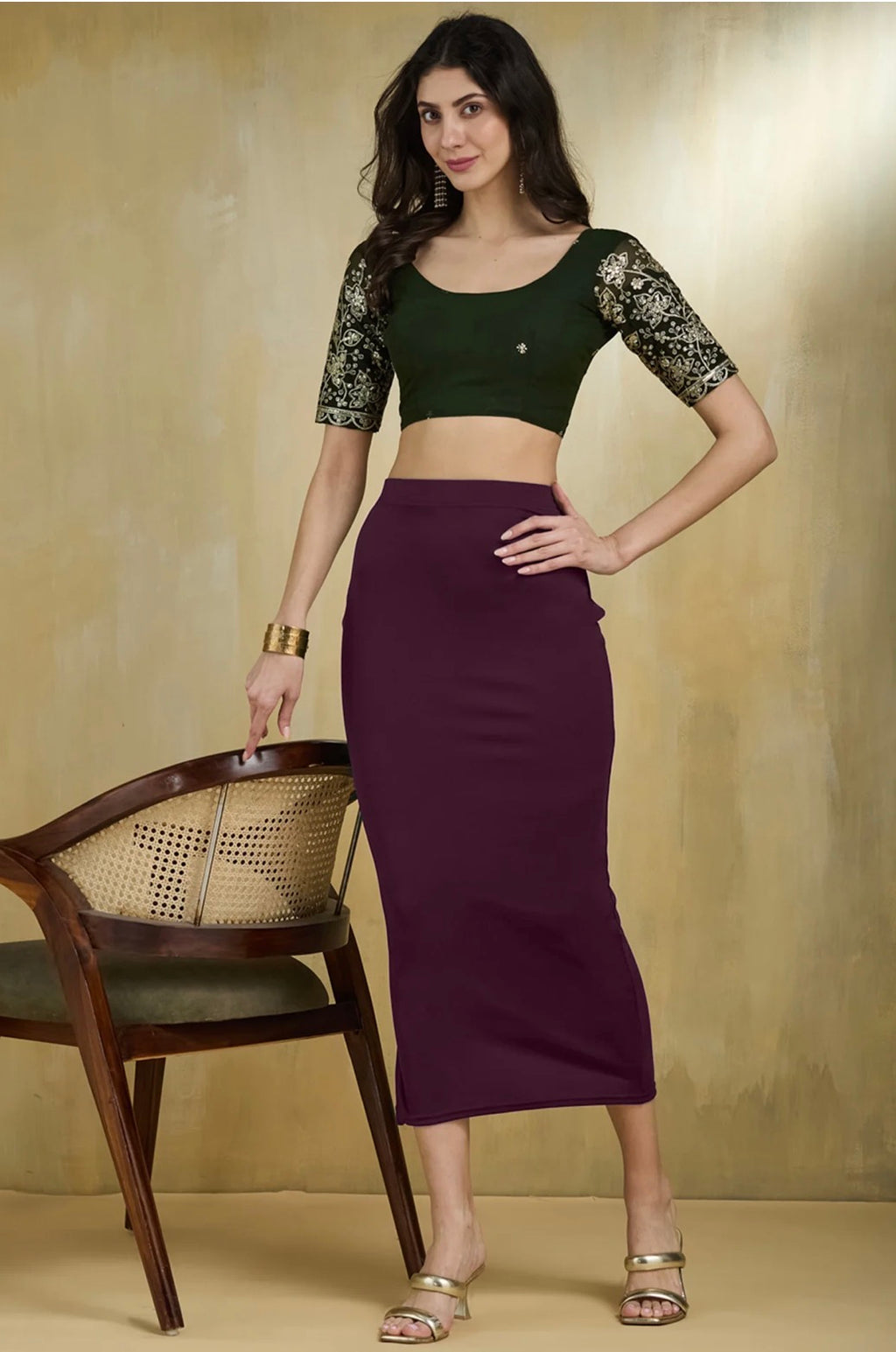 Wine Lycra Plain Elastic Waist Shapewear