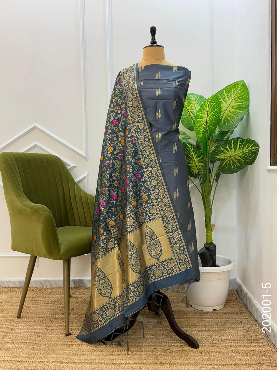 KATAN SILK ZARI BUTI WORK BANARASI SUIT WITH KINKHAB DUPATTA