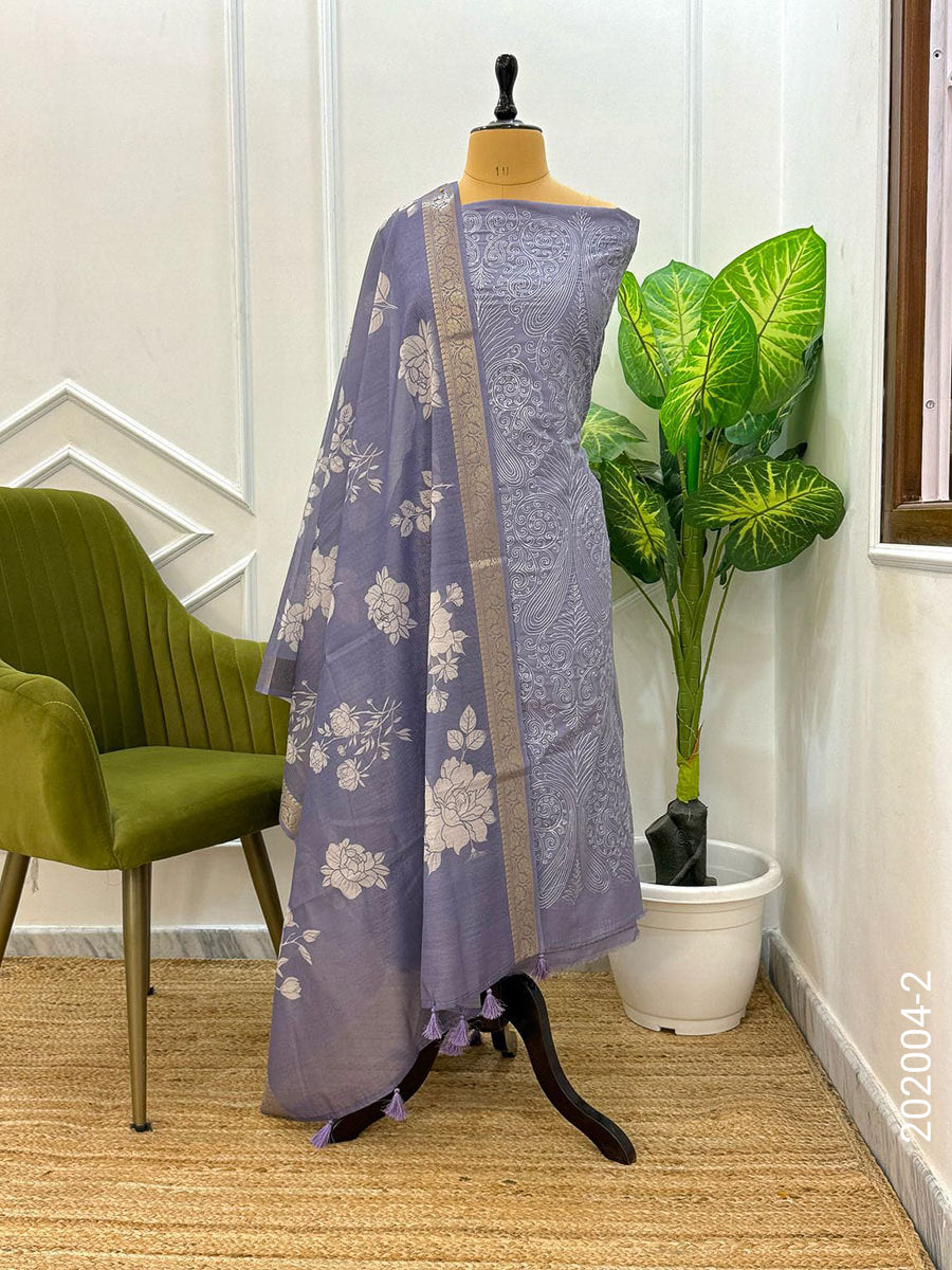 CHANDERI DESIGNER FLORAL WORK BANARASI SUIT WITH CHANDERI DUPATTA