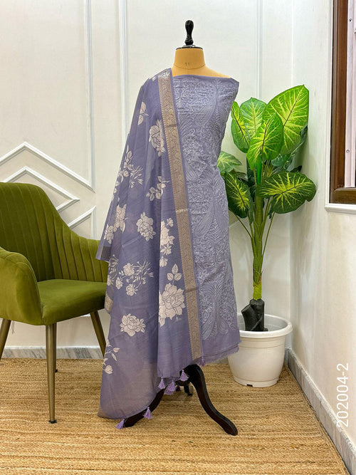 CHANDERI DESIGNER FLORAL WORK BANARASI SUIT WITH CHANDERI DUPATTA