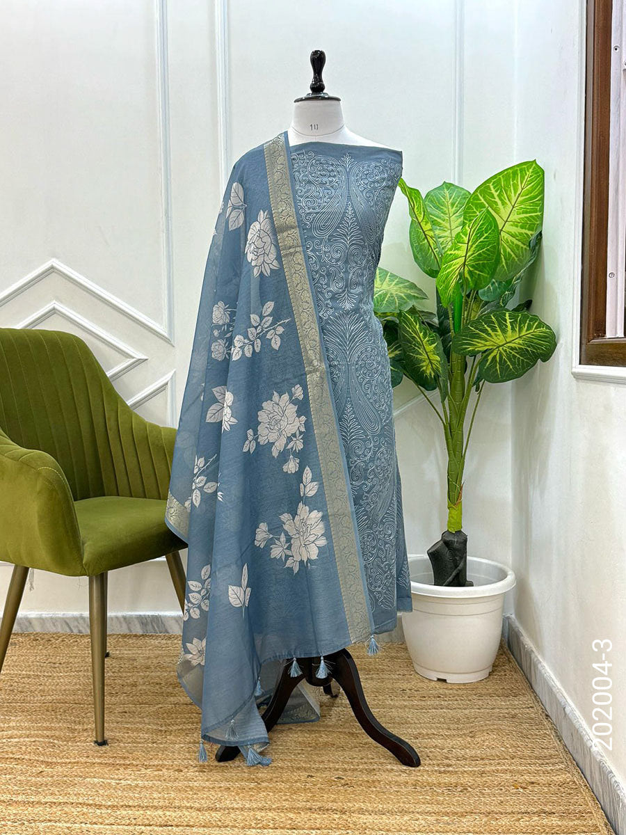 CHANDERI DESIGNER FLORAL WORK BANARASI SUIT WITH CHANDERI DUPATTA