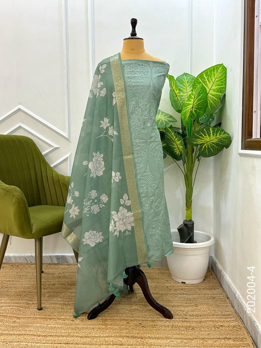 CHANDERI DESIGNER FLORAL WORK BANARASI SUIT WITH CHANDERI DUPATTA