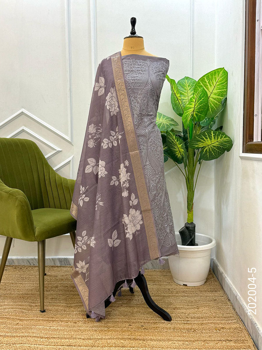 CHANDERI DESIGNER FLORAL WORK BANARASI SUIT WITH CHANDERI DUPATTA