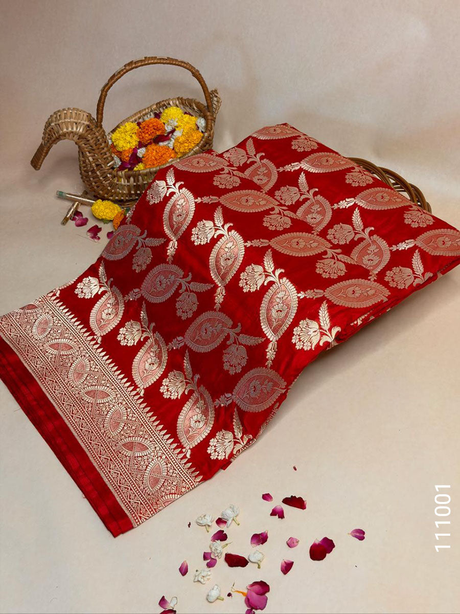 KATAN SILK ZARI JAAL WORK BANARASI SAREE